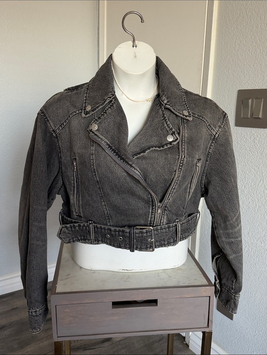 Zara Jackets & Blazers - Zara Black Washed Cropped Denim Moto Jacket